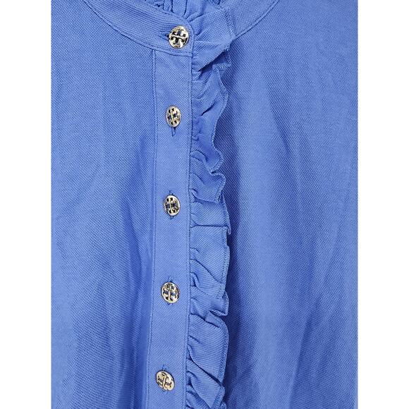 Tory Burch Blue Lydia Ruffle Polo Shirt Women's Size Medium - Picture 5 of 8